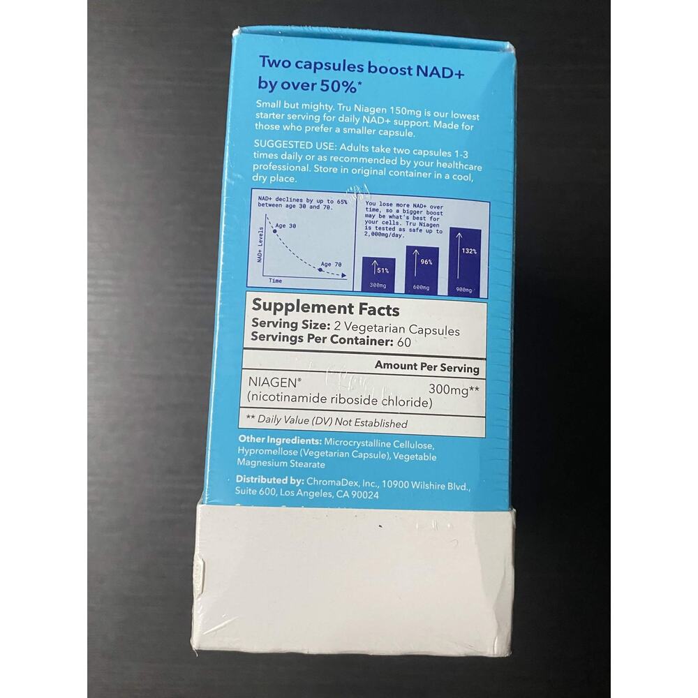 Tru Niagen 300mg NAD+ Booster 120ct Two 120ct Bottles 150mg (Expiry 04/2028) - Picture 3 of 4